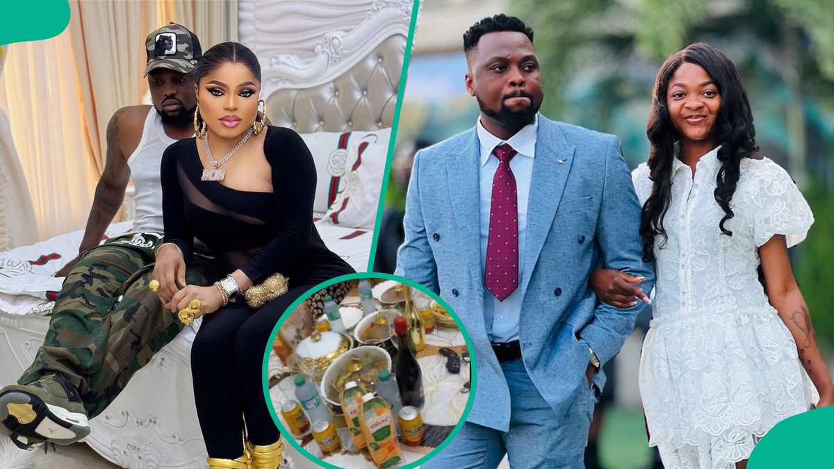 Bobrisky Gushes About Egungun’s Wife As Crossdresser Hosts Couple to Sumptuous Meal at His Mansion